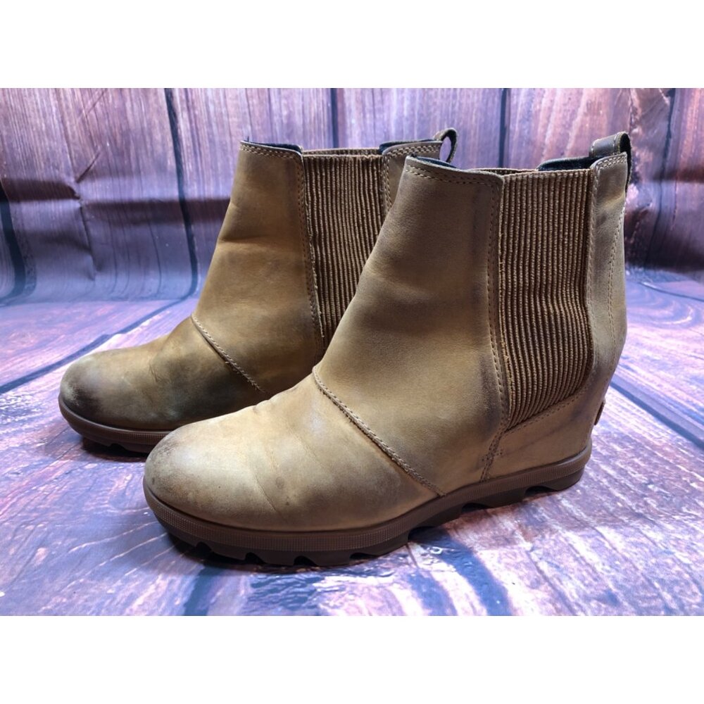 Sorel Joan of Arctic Hidden Wedge Brown Leather Boots NL3022-224 Womens 9 / 40 (